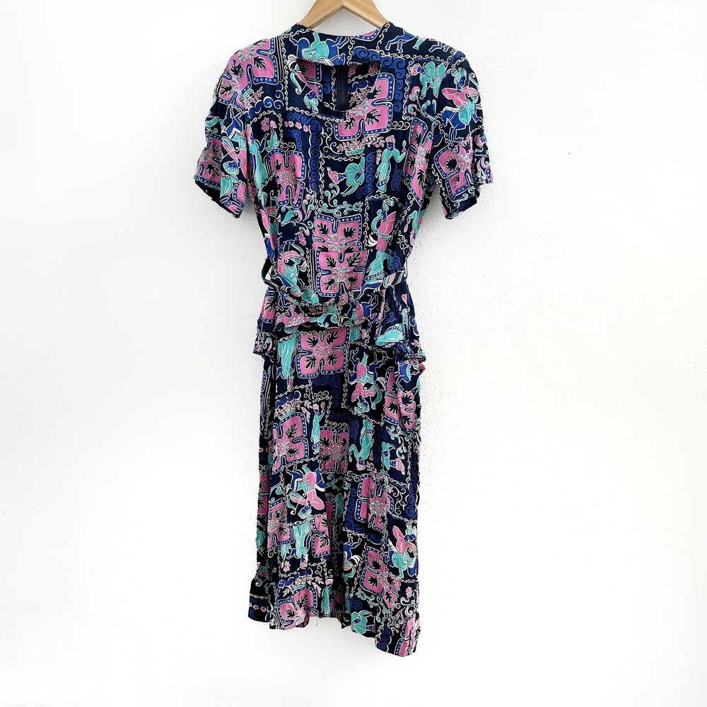 JOAN DORIS Vintage 1940s-50s Peplum Floral Midi Dress No Size Tag